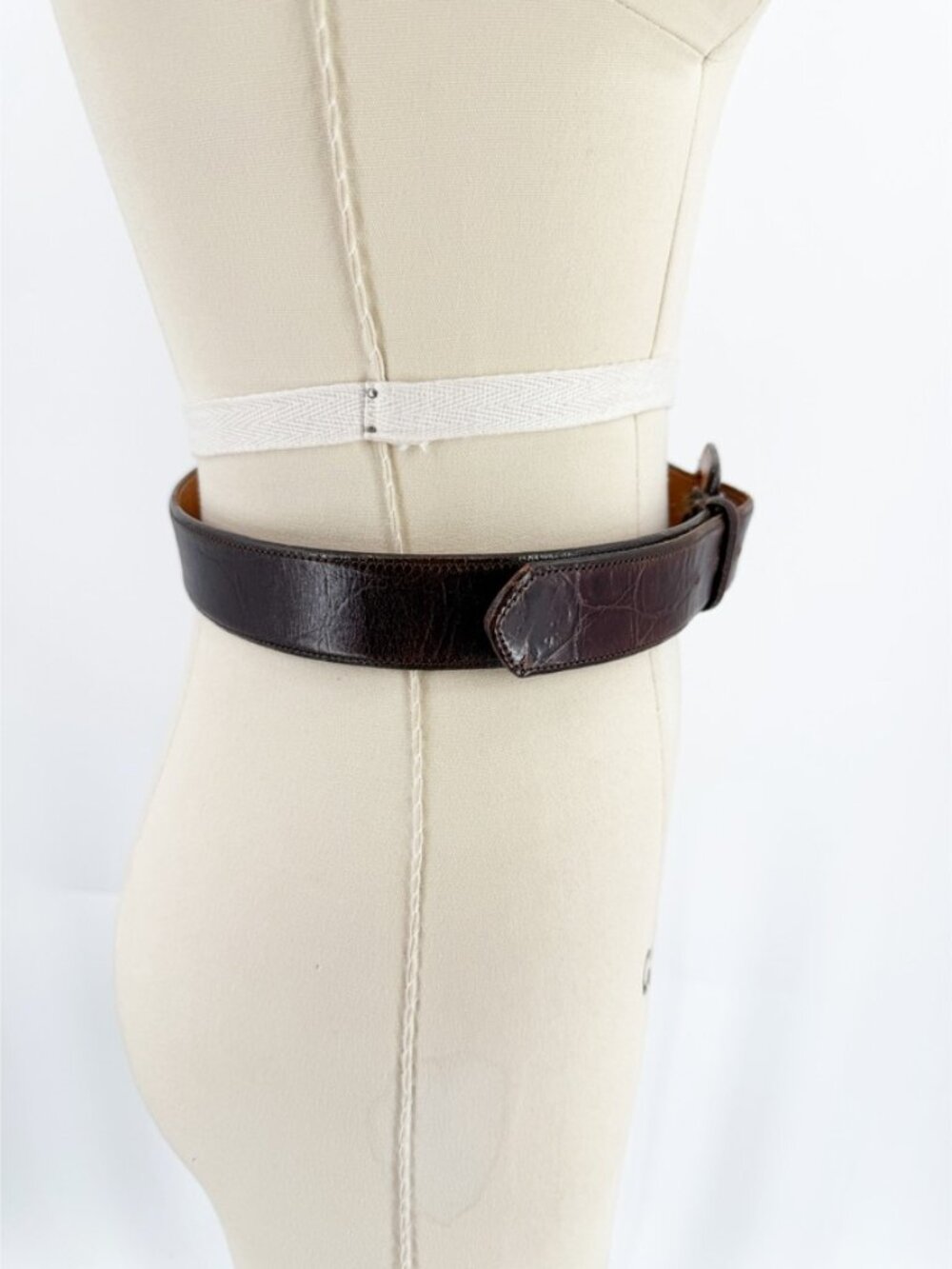 Zele' 100% Cowhide Leather Belt 32 L Alligator Croc Print Dark Brown Vtg - Picture 2 of 7